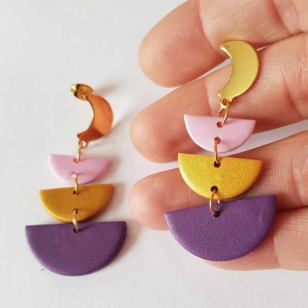 Boucles d'oreilles lune,demi cercle,lune,pâte polymère,bijoux lunaires,bijoux de lune,boucles d'oreilles lunes,clair de lune,astrologie,fimo