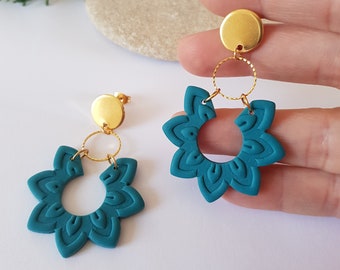 Hanging earrings, ethnic earrings, hanging fleas, original earrings, Christmas gift, festive jewel, duck blue