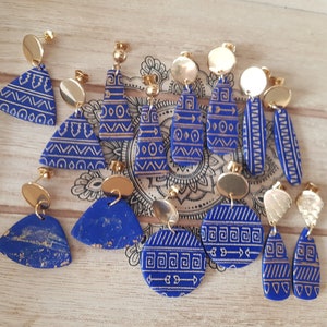 Original earrings, earrings, symbols, earring, round, jewelry, blue and gold, gift, Valentine&#39;s Day gift