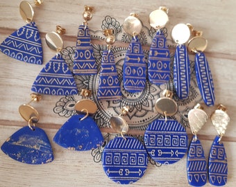 Original earrings, earrings, symbols, earring, round, jewelry, blue and gold, gift, Valentine's Day gift