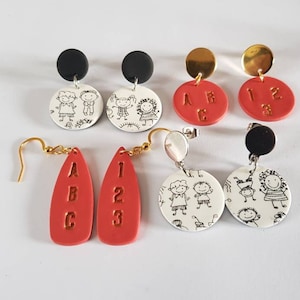 regalo de la amante, pendientes, tema de la escuela, amante del regalo, escuela de regalos, niños, niña, gracias, amante, pate fimo, abc