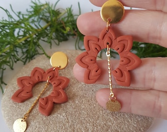 boucles d'oreilles indiennes,terracotta,boucles d'oreilles originales,fabriqué en france,fimo,ethnic jewellery,boucles d'oreilles originales