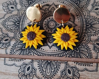 Tournesols,boucles d'oreilles tournesols,boucles d'oreilles fleurs,nature,fleur,sunflowers earrings,bijoux de tournesols,inox,puces or