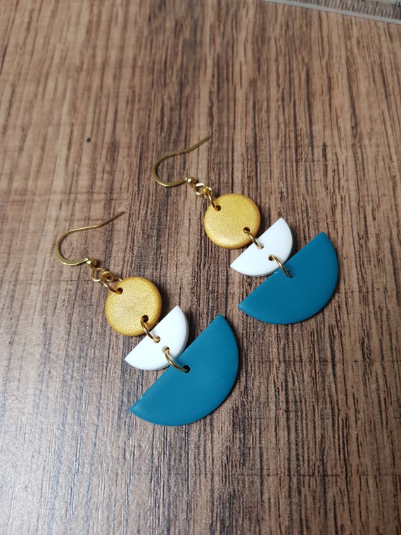 Boucles d oreilles en pate polymere demi lunes boucles femmes statement earrings bijoux modernes casual earrings oreilles sensibles Etsy France