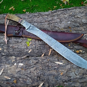 Custom Handmade Machete Sword 26 Inches Damascus Steel Hunting/Machete Sword With Leather Sheath