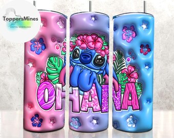 3D aufgeblasene Stitch Ohana Tumbler Wrap, Stitch 20oz Tumbler Png, 3D Cartoon Tumbler 20oz Png, 3D 20oz Tumbler Wrap, Tumbler Png
