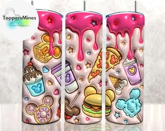 3D aufgeblasene Snacks und Getränke Tumbler Wrap, Urlaub 20 Unzen Tumbler Png, 3D Cartoon Tumbler 20 Unzen Png, 3D 20 Unzen Tumbler Wrap, Tumbler Png