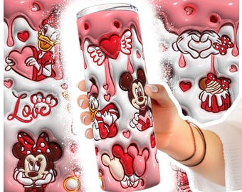 Vaso inflado vintage 3D con diseño de pareja de dibujos animados (PNG), envoltura para vaso de San Valentín (PNG), feliz día de San Valentín (PNG), diseño de sublimación (PNG)