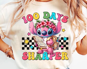 100 dagen scherper png, ontwerpen steekkarakter png, cadeau voor kind school png, Stitch Angel Monster School png, digitale download png