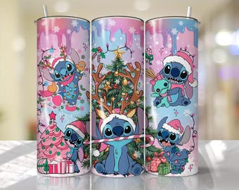 Magic Stitch Christmas Watercolor Tumbler, 20oz Skinny Tumbler, Stitch Xmas Tumbler Wrap, Sublimation Design, Png Digital File
