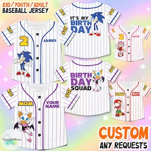 Custom Sonic The Hedgehog Baseball Jersey, Personalized Number & Name Sonic Jersey, Sonic party jersey, Birthday gift for Kids
