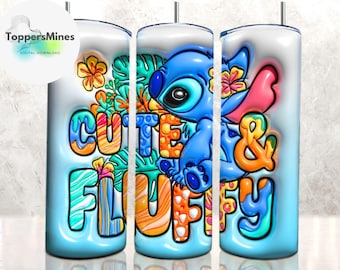 Envoltura para vaso esponjosa y linda con puntada inflada en 3D, vaso de 20 oz con puntada en formato PNG, vaso de dibujos animados en 3D de 20 oz en formato PNG, envoltura para vaso de 20 oz en 3D, vaso en formato PNG