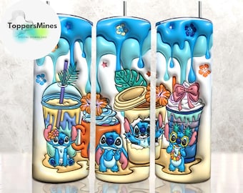 3D Inflated Stitch Tumbler Wrap PNG, Cartoon Valentine's Day Tumbler Wrap, Valentine Tumbler Wrap, Sublimation Design PNG