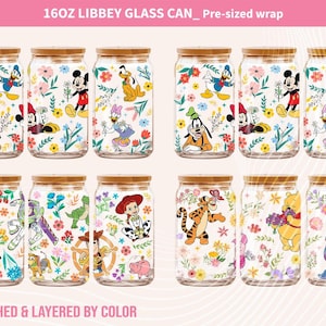 Bündel Cartoon Frühlingsdose Glasverpackung, 16 Unze Dosenglasverpackung, Cartoon Blumendosenglasverpackung, Sublimationsdesign, digitaler Png Download
