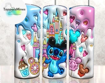 3D aufgeblasene Stitch Snacks Tumbler Wrap PNG, Magic Castle Tumbler Wrap, Urlaubs Tumbler Wrap, 3D Tumbler Wrap, Sublimationsdesign PNG