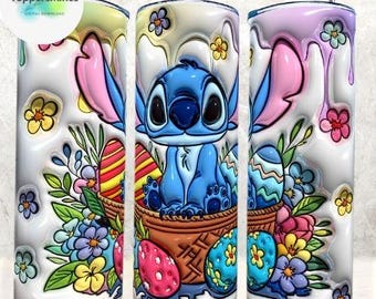 Personalized 3D Inflated Stitch  Easter Tumbler Wrap PNG, Cartoon Easter Day Tumbler Wrap, Easter Tumbler Wrap, Sublimation Design PNG