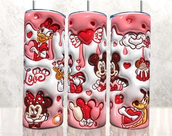 Vaso inflable de 20 oz con dibujos animados de San Valentín en 3D, envoltura de vaso delgado de 20 oz con diseño de pareja de San Valentín, envoltura de vaso inflado en formato PNG, día de San Valentín, archivo digital