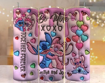 3D Inflated Stitch Angel Couple Valentine Tumbler Wrap, 20oz Skinny Tumbler, Valentine Tumbler Sublimation Png, Png Digital Download