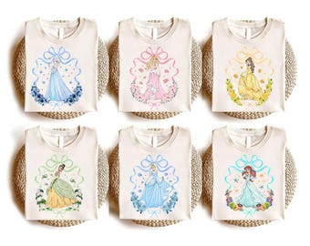Vintage Watercolor Princess Squad Coquette Magical Mirror Bow Png Bundle, Princess Trip, Girls Trip, Princess Characters Baby Girlies Png