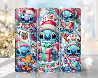 Stitch Tumbler Design PNG, Stitch Christmas Tumbler Wraps 20 Unzen Skinny Sublimation Digitale Downloads, Stitch Design Sublimation