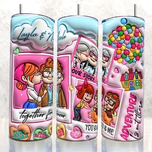 3D nadmuchany Carl Ellie Valentine 20oz Skinny Tumbler Png, Cartoon Valentine Tumbler Wrap, 3D Puff Valentine Tumbler Png, Pobieranie cyfrowe
