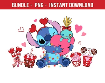 Stitch Valentine's PNG, Dibujos animados de San Valentín Png, Stitch Xoxo Heart Png, Valentine Coquette Bow Png, Regalo para San Valentín, Descarga digital