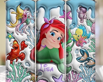Ariel Princess 3D 20oz Skinny Tumbler Wrap PNG ,The Little Mermaid Tumbler PNG, Sublimation Instant File Digital,Download PNG