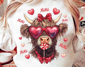 Vache Highland png, Coquette de la Saint-Valentin Png, Saint-Valentin, Saint-Valentin rétro Png, Saint-Valentin coeur Png, Amour Png, Sublimation Designs