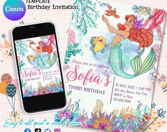The Little Mermaid Invitation Little Mermaid Birthday Invitation Ariel Party Little Mermaid Watercolor Invitation Ariel Editable Invitation