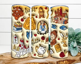 3D Inflated Princess Tumbler Wrap, 20oz Skinny Tumbler Wrap Png, Princess Tumbler Wrap, Full Tumbler Wrap, PNG Digital Download