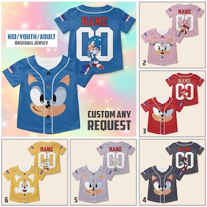 Custom Sonic The Hedgehog Baseball Jersey, Personalized Number & Name Sonic Jersey, Sonic party jersey, Birthday gift for Kids