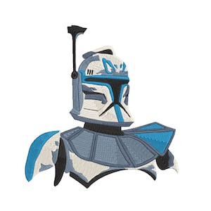 May include: A white and blue Star Wars clone trooper helmet with a blue and white chest plate and a blue shoulder pad.