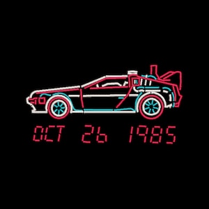 Back to the Future DeLorean Machine Embroidery Design. Multiple Sizes