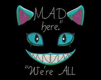 Alice in Wonder Land Cheshire Cat Machine Embroidery Design. Multiple Sizes