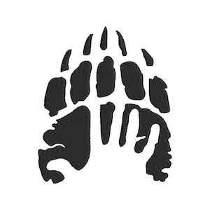 May include: Black embroidered patch featuring a stylized bear paw print. The design is a detailed outline of a bear's paw, with visible claws and pads. The patch is set against a white background.