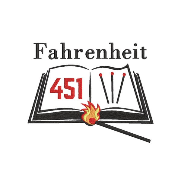 Ray Bradbury Fahrenheit 451 Inspired Machine Embroidery Design. Multiple Sizes