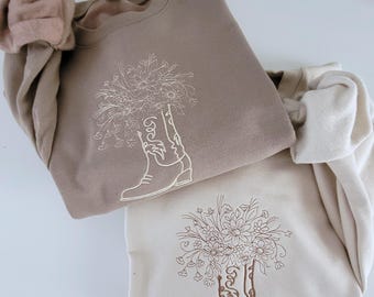Embroidered Cowboy Boots Sweatshirt: Western Softstyle Crewneck