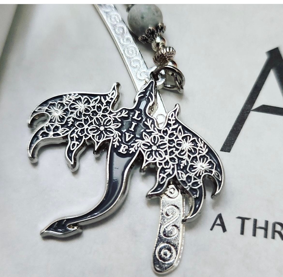 TOG Abraxos LIVE throne of glass bookmark and key ring GREY  - Emotional Damage Collection -  officially licensed by Sarah J Maas