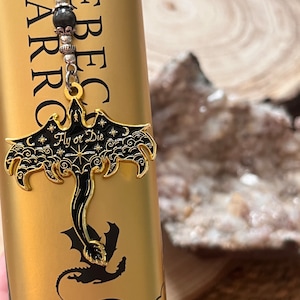 The fourth wing fly or die Tairn dragon bookmark or keychain in starry velvet or metal