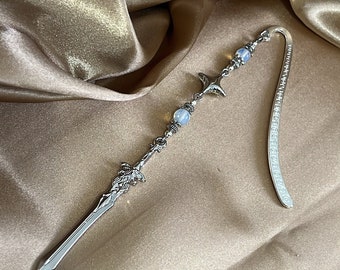 Fantasy sword crystal bookmark custom collection. Metal bookmark bookish gift.