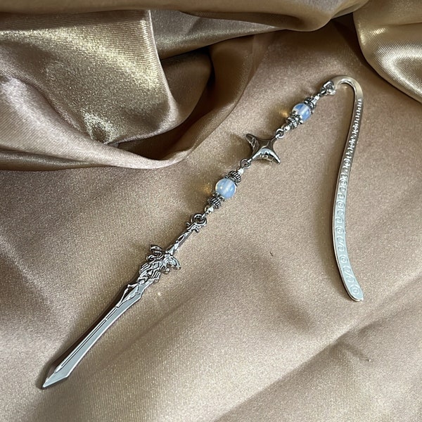 Fantasy sword crystal bookmark custom collection. Metal bookmark bookish gift.