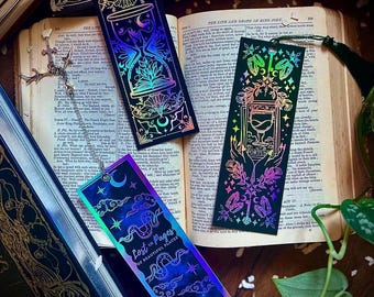 Fantasy Holigraphic Foil bookmark with tassel or interchangeable charm option. Magic Portal Bookmark