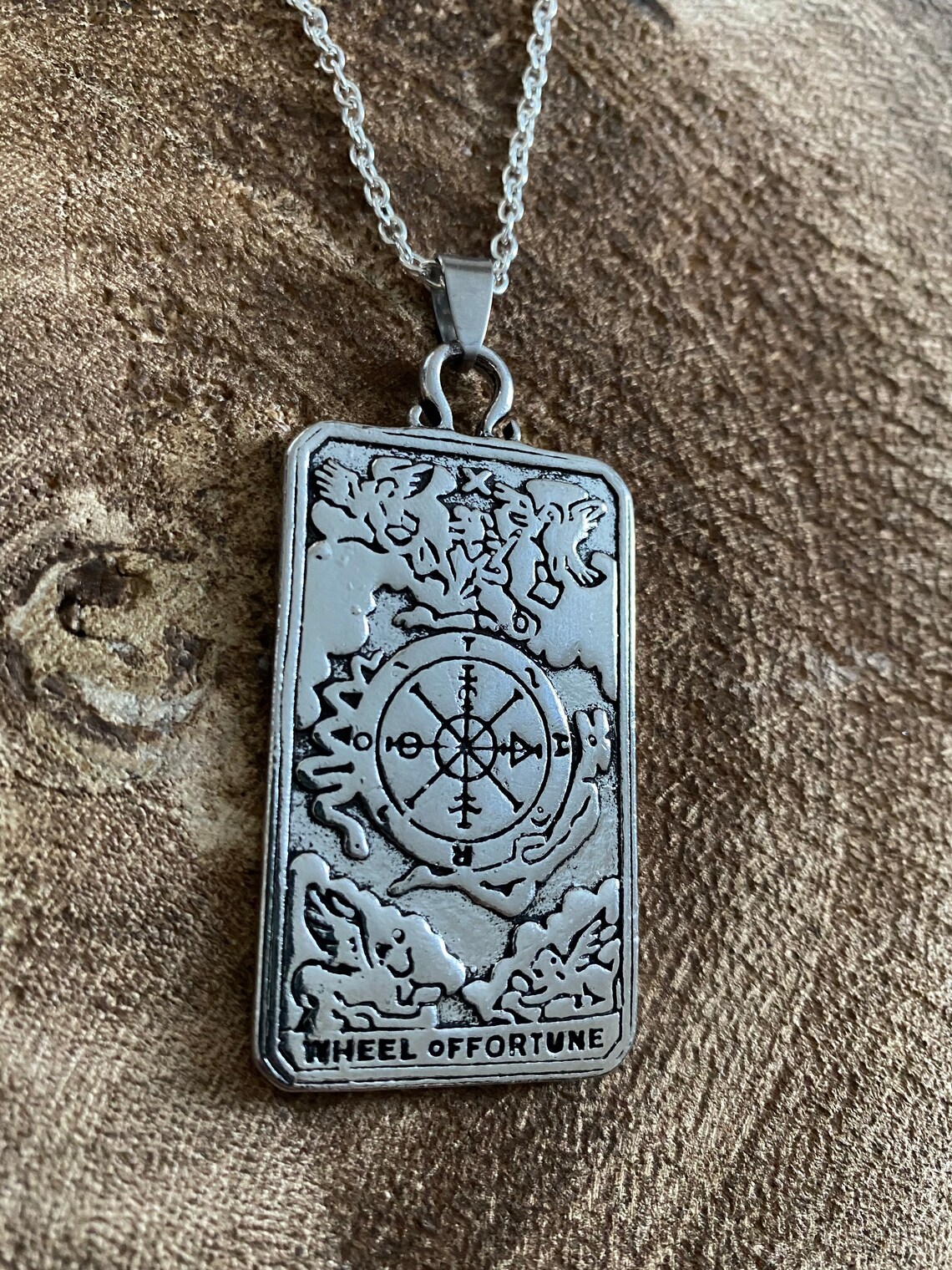 Wheel of fortune tarot card necklace hand made on | Etsy