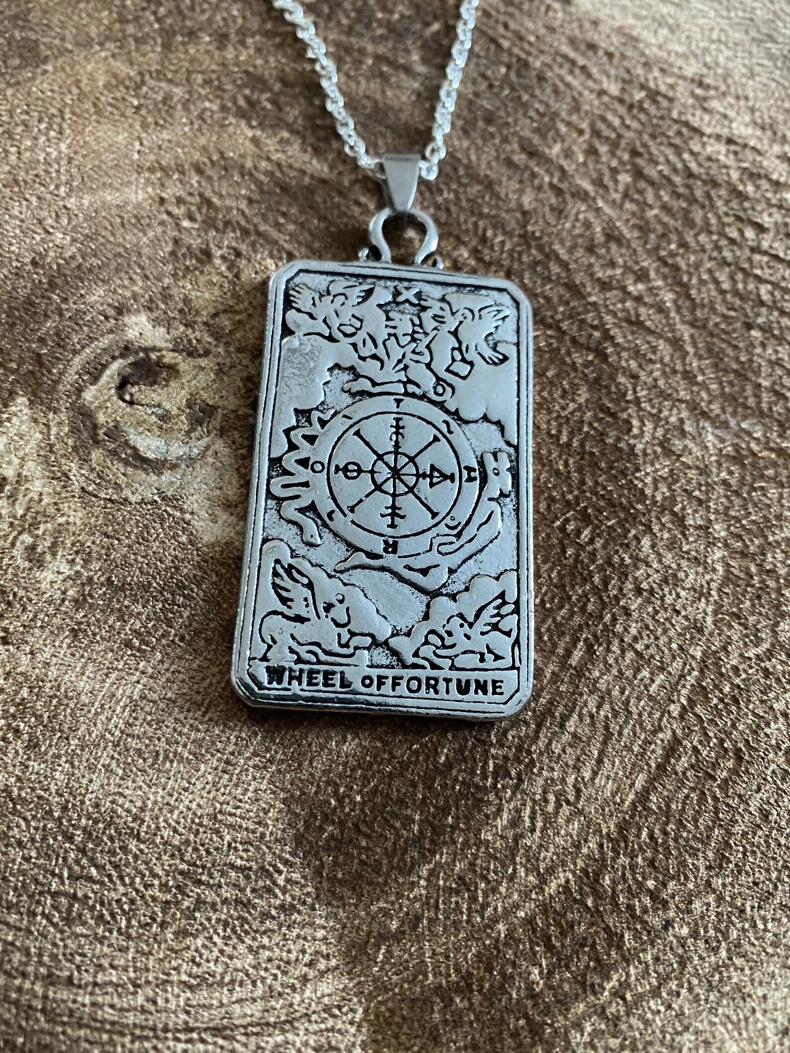 Wheel of fortune tarot card necklace hand made on | Etsy