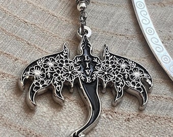 Dragon Bookmark or Keyring. Enamel Live. Floral Wyvern.