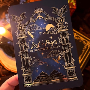 Lost in Pages of Beautiful Places Kindle/E reader foiled Insert with optional bookmark. Dragon and magic portal insert.