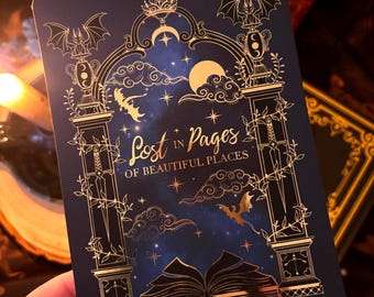 Lost in Pages of Beautiful Places Kindle/E reader foiled Silver Insert with optional bookmark. Dragon and magic portal insert.