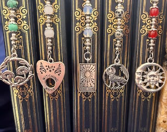 Fantasy witchy crystal bookmark custom collection. Metal bookmark bookish gift.