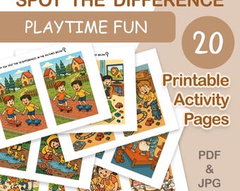 Druckbare Finde den Unterschied Spiel für Kinder - Lustige Aktivität, Sofort Download