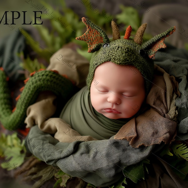 Newborn Digital backdrop, Face insert, Digital background, Dragon, PNG